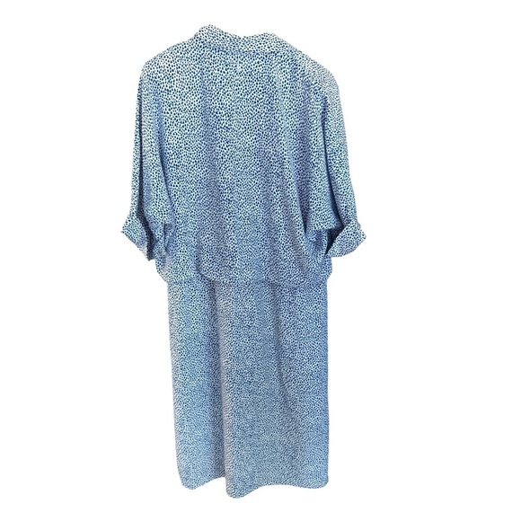 Vintage Liz Roberts Womens Blue White Polka Dot Tie Neck Dress Size 14 Retro 80s - Picture 6 of 11